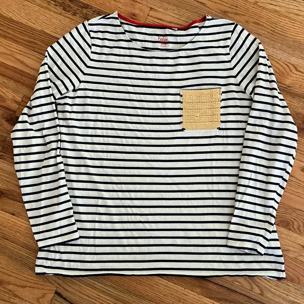 Boden Striped Top with sequin pocket